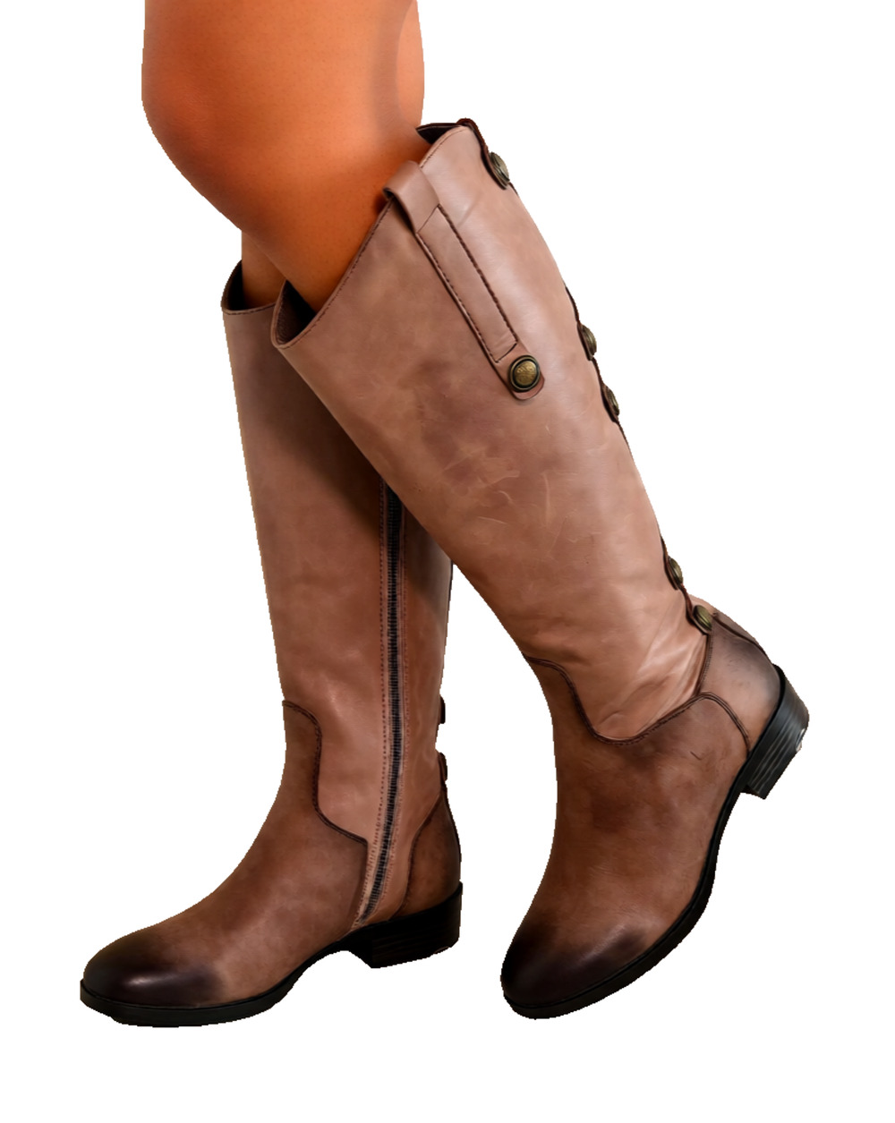 Arturo Chiang Tall Riding Leather Boots Brown Zip Up With Buttons Women's 8.5